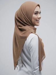 Square Hijab Chiffon Headscarves For Women Muslim Fashion Shawls Plain Chiffon Headwraps Hijab Scarf Women Veil 240301