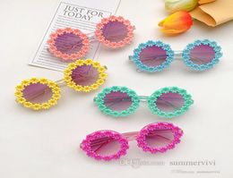 Sweet Girls flowers sunglasses kids round frame Uv 400 beach eyewear kid039s sunblock children princess adumbral Q56367771642