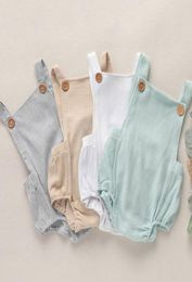 infant girls solid linen romper sleeveless flutter ruffle braces romper cross backless baby girl onesie romper1615023