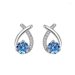 Stud Earrings Net Red Fishtail Cross Female 925 Sterling Silver High-quality Temperament All-match Han Xiaoxiangfeng Zircon