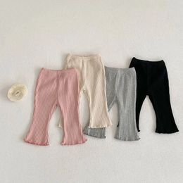 Arrivals Baby Pants Girls Solid Colour Elasticity Leggings Cotton Ruffle Trousers 3M3Y Kids Toddlers Spring Clothes 240315