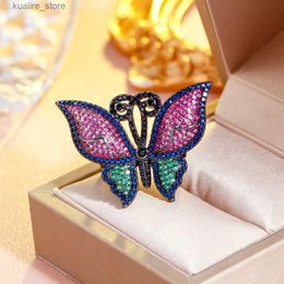 Cluster Rings CWWZircons Resizable Chunky Red Green Cubic Zirconia Stone Paved Luxury Big Butterfly Women Party Wedding Engagement Rings R262 L240315