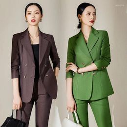 Women's Two Piece Pants Long Sleeve Fabric Green Business Wear Socialite Work Uniforms Purple Suit Two-Piece Set Elegant Formal Clothes