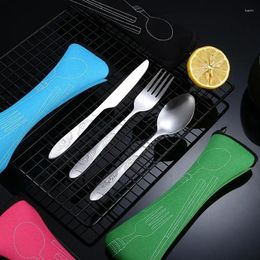 Dinnerware Sets 7/3Pcs Stainless Steel Western Steak Knife Fork Spoon Creative Cloth Bag Portable Tableware Set Of Pieces
