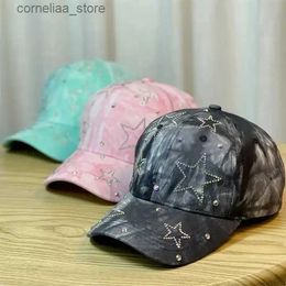 Ball Caps Spring Autumn Baseball Hat For Woman 2023 New Rhinestone Stars Casual Tie Dye Snapback Caps Cotton Comfortable Sports Sun HatY240315