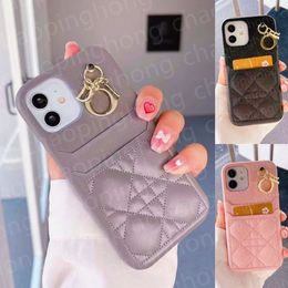 Luxury Phone Case Designer iPhone Case For iPhone 15 14 13 Pro Max 12 11 XS XSmax XR 8P Case Dual Layer Card Holder Pocket Letter Pendant Bumper Quilted Plaid Mobile Cover