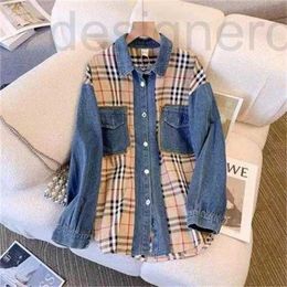 Women's Jackets designer Lattice splicing New design women's turn down collar loose long sleeve embroidery denim jeans blouse shirt S M L XL REFL