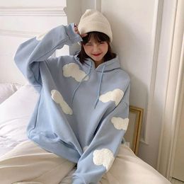 Women's Hoodies Korean Sweatshirt Women Winter Fashion Clouds Sweaters Plus Velvet Warm Sleeves Tops Temporary Kawaii Female