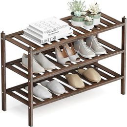 Living Room Furniture Shoe Rack 3-Tier Bamboo Stackable Shelf Storage Organiser Stand For Closet Drop Delivery Home Garden Furniture H Otuc1