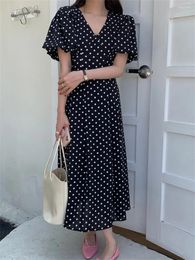 Party Dresses Alien Kitty 2024 Classic Retro Dress V-Neck Women Short Puff Sleeve Slim Summer Elegant Polka Dots Daily Work Wear Sexy OL