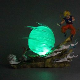 Action Toy Figures 20cm Anime Figures Son Goku VS Majin Buu Battle DBZ GK Statue PVC Action Figures Led Collection Model Doll Toys Gift