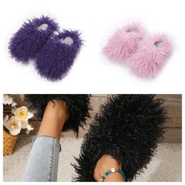 Sandals Hot Sellings Fur Slippers Mules Woman Daily Wear Fur Shoes White pink Black browns Metal Casual Flat Shoe Trainer Sneakers GAI soft