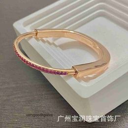 Tifaniym classic T Familys New Lock Series Rose Gold Pink Diamond Bracelet Fashion Simple High Edition TFUX