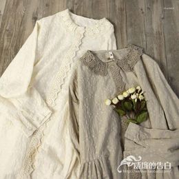 Casual Dresses Spring Embroidered Cotton Lace Collar Dress Long Sleeve Mori Girl Japanese Midi Lolita Fairy