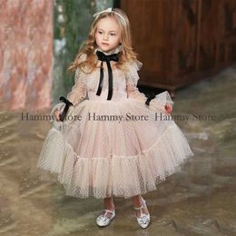 Girl's Dresses Pretty girl dresses birthday party neck long sleeves tulle small s for beauty contest Puff A Line Tutu dress in flowers 240315