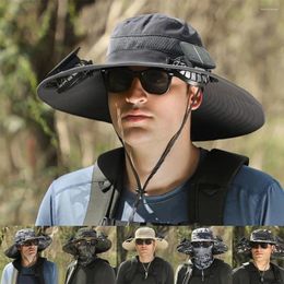 Berets Solar Fan Outdoor Wide Brim Fishing Hat Sunscreen Sun With Strong Winds Cotton Sweat Bands Keep Forehead Dry Parts