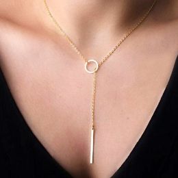 Romantic Women Accessories Fashion Plated Metal Chain Bar Circle Lariat Necklace Long Strip Pendant Necklaces Jewelry227V