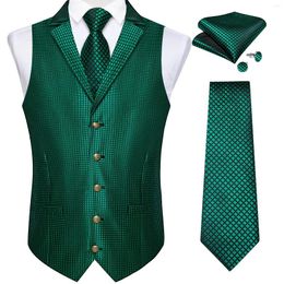 Men's Vests Victorian Vest Tie Set Green Plaid Silk Gothic Waistcoat Sleeveless Jacket For Men Wedding Party Tuxedo Soical Clothing