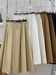 Japan Hight Waist Pleated Anime Woman Skirt Preppy Zipper Retro Aline Lady Skirts Autumn Female Belt Slim Cargo Midi Clothes 240229