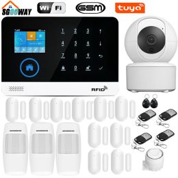 Kits Wifi GSM GPRS Wireless Home Burglar Security Alarm System Integrated Via Tuya APP with WIFI IP Camera With Flashing Siren