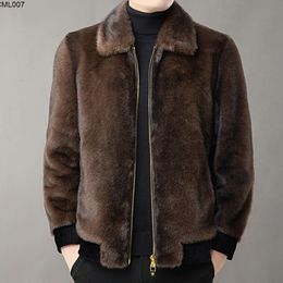 Mink Coat Mens New Lapel Gold Mink Fur Haining Winter Thickened Plush Casual High-end