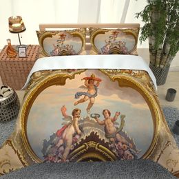 3D Angel Bedding Set Golden Luxury Bedclothes European Pattern Duvet Cover Retro Chain Comforter Cover 3 Piece for Girls Boys 240306