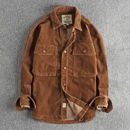 Men's Jackets Cotton Woven Corduroy Men Autumn Winter Thick Heavy Washed Shirts Coats Retro Western Style Casual Workwear Outwear