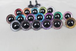 20pcs-- 18colors option9-12- 14mm-16-18-20-25-30-35mm 3D CLEAR glitter safety toy eyes glitter washer--long stem eyes 240305