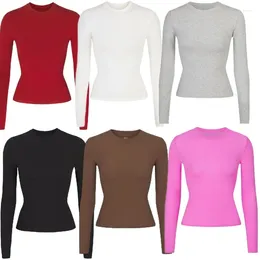 Women's T Shirts Simple Aesthetics Slim Long-sleeved Bottoming Shirt With Waist Round Neck And Inner Top Solid Colour Comfortable 2024