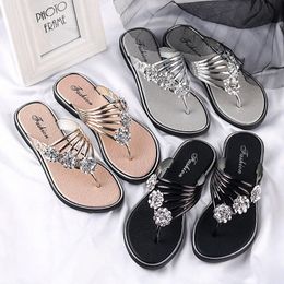 Women's Slippers Summer Slippers New Flat Bottom Silver Womens Shoes Lightweight Slipper Womans Outdoor Casual Flip flop Slipper N739#