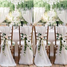 2018 White Chair Sashes For Weddings 30D Chiffon 20065 cm Wedding Chair Covers Chiavari Chair Sashes DIY Style5756392