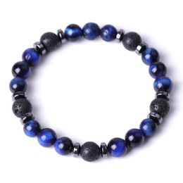 Colourful Tiger Eye Stone Bracelet Perfume Lava Natural Stone Beaded Elastic Bracelets for Men Women Jewellery