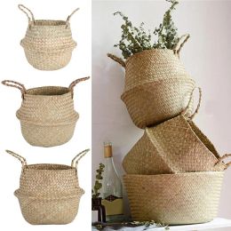 Baskets LuanQI Seagrass Storage Basket Wicker Basket Work Rattan Hanging Planting Flower Pot Laundry Cesta Mimbre Basket Picnic Basket