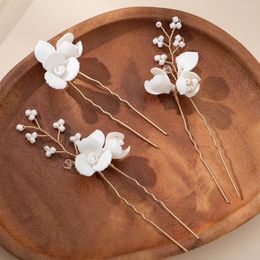 Hair Clips Gold Color Pin Clip Porcelain Flower Hairpin For Bride Party Birthday Gifts Head Pieces Wedding Accessories Bridal Jewelry