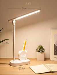 Table lamp pen holder desk with clock eye protection student dormitory large capacity lamp top3968189