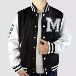 Leather Sleeve Letterman Bomber PU Baseball Varsity Jacket Men Casual Crocheted 26