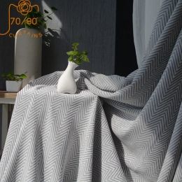 Curtains Japanese W Pattern Black and Gray Mixed Color Cotton Thickened Chenille Jacquard Curtains for Living Room Bedroom Dining Room