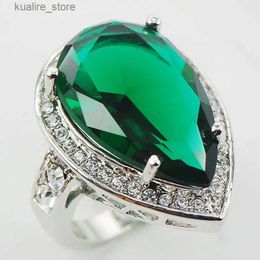 Cluster Rings Simulated Emerald Fashion Women 925 Sterling Silver Ring Vintage Tibetan Silver Ring Black Red Green Enamel Big Ring F965 L240315