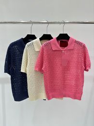 305 2024 Summer Brand SAme Style Sweater Pink Short Sleeve Crew Neck Blue Womens Clothes High Quality Womens shun
