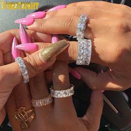 Cluster Rings 2023 New Arrived Rectangle Cubic Zirconia Wedding Ring For Women Jewellery Micro Pave Cz Eternity Band Stack Finger Ring L240315