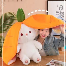 Cushions 18/70cm Creative Cute Doll Carrot Rabbit Plush Toy Soft Stuffed Bunny Hiding In Strawberry Bag Toys Children Girls Birthday Gift