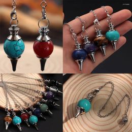 Pendant Necklaces Chain Turquoise Gemstone Rock Black Onyx Circular Cone Healing Crystal Natural Stone Amulet Reiki Pendulum