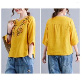 Women's Blouses Lightweight Blouse Soft Stretchy Top Stylish V-neck Floral Embroidered Shirt Casual Half Sleeve Pullover For Women