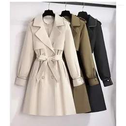 Women's Trench Coats British Windbreaker 2024 Spring Overcoat Fashion Double-breasted Medium To Long Slim Waistband Coat