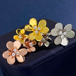 New Design shiny Lucky Grass with Diamonds Open Ring Women's flower Full Diamonds Ring Wedding Ring Designer Jewellery R007