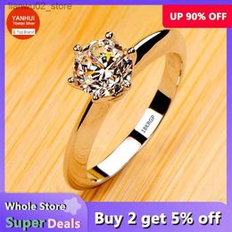 Wedding Rings Never Fade Luxury Classic 18K Platinum Colourful Ring Card 2 Carat Zirconia Diamant Wedding Band Womens Jewellery Accessories Q240315