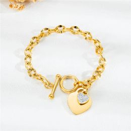 Double Heart Charm 14k Yellow Gold Bracelets For Women Bohemia Rhinestone Chain Goden Wooman Bracelet Jewelry 2024