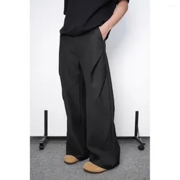 Men's Pants Korean Style Pleated Split Rhombus Three-dimensional Cut Drapey Straight Wide-leg Trousers Men Spring Loose Fashionable