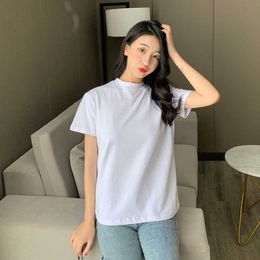 637 Half high neckline loose short sleeved t-shirt for women in Korea slimming and versatile cotton womens top pullover new summer trend