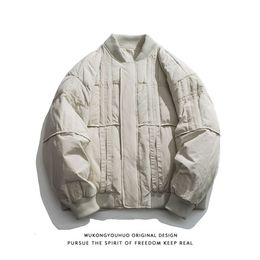 Piumino patchwork in tinta unita per uomo, giacca da baseball invernale da strada ampia e ispessita, giacca calda